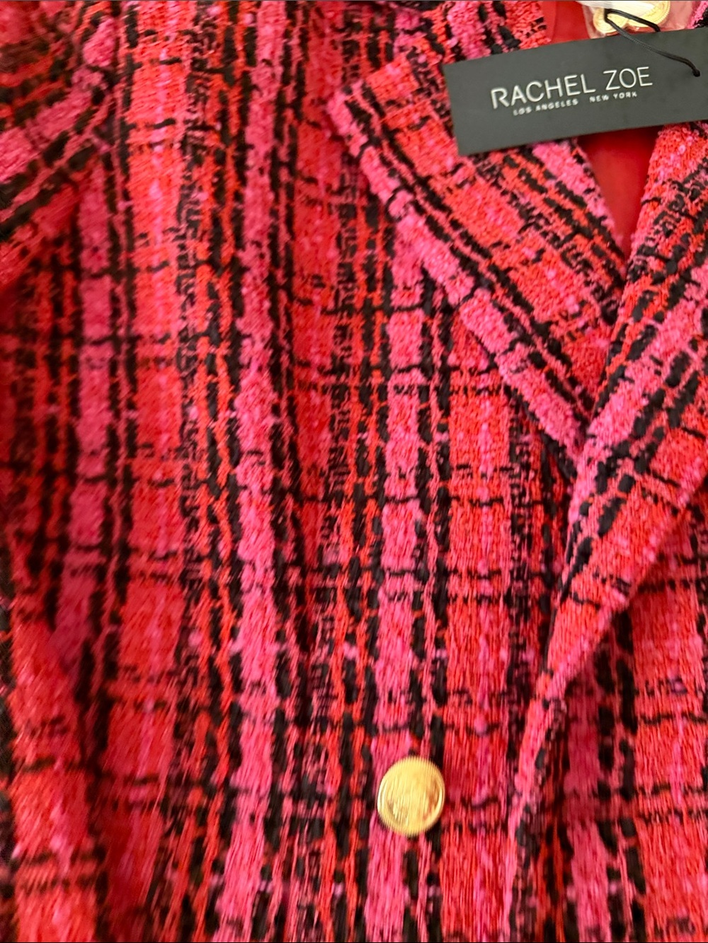 Rachel Zoe Pink and Black Plaid Double-Breasted Bouclé Blazer - Picture 4 of 4
